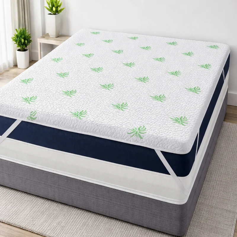Topper saltea 2in1 180x200 cm Aloe Vera 3,5 cm impermeabil, husa detasabila